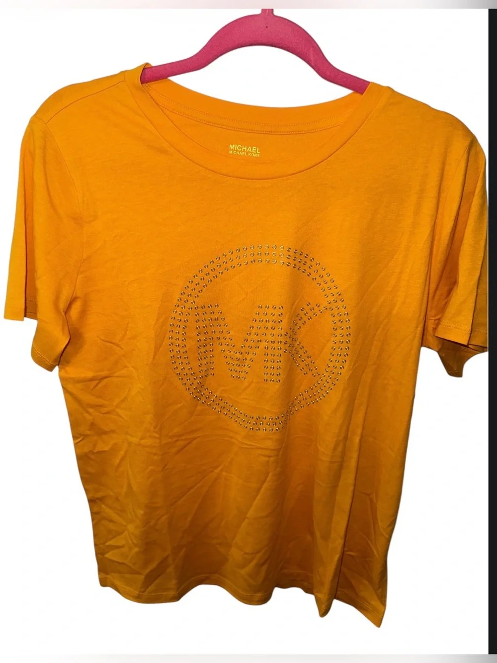 Michael Kors mustard Yellow Short-Sleeve Studded MK Logo Tee